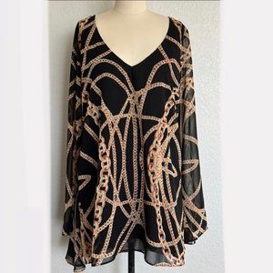 Show Me Your Mumu Black Chain Print Bell Sleeve Mini dress size Small